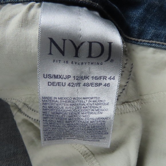 NYDJ Womens Jeans Size 12 Marilyn Raw Hem Medium Wash Straight Leg Blue Denim - Picture 3 of 10